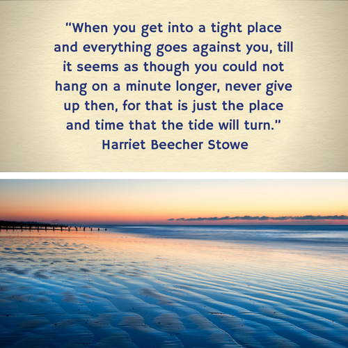 500x500 px Harriet Beecher Stowe Quote 3 on suicide and hope via randomstoryteller.com chamrickwriter with image of deep blue tide at sunset with orangish glow